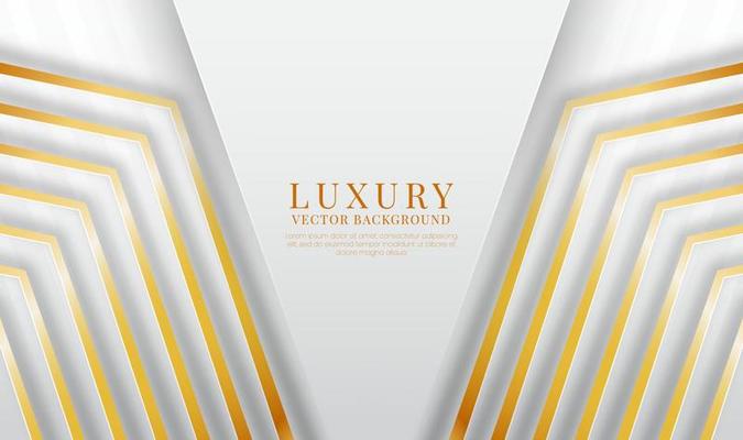 3D white luxury abstract background overlap layers on bright space with golden stripes effect decoration. Graphic design element future style concept for flyer, banner, brochure cover, or landing page