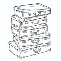 Group suitcases stacked on top of each other sketch vector