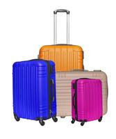 Colored suitcases on white background. photo