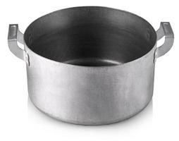 Open stainless steel cooking pot over white background photo