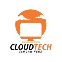 Cloud technology dekstop computer storage logo design template vector