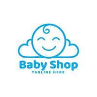 Smile baby cloud shop line logo design template inspiration vector