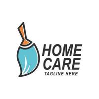 Blue mop home care cleaner logo design template vector