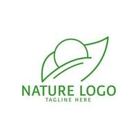 nature line logo template with sun and green grass vector