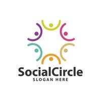 Colorful Social cirle hand together line logo design template inspiration vector