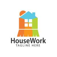 Coloful House working window broom logo design template vector
