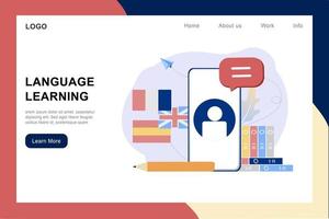 moderno 3d isométrico de aprendizaje de idiomas en línea, plantilla de banner de cursos de idiomas para sitios web y desarrollo móvil. traducción literal, asistente personal, concepto de e-learning. ilustración vectorial vector