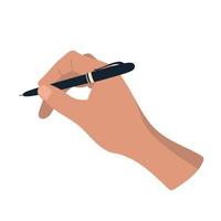 Hand with a pen. A person writes, leave a signature. Vector image.
