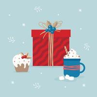 Christmas gifts and treats. Vector image.