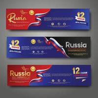 Set horizontal banner design template. Happy Independence Day Russia modern background with ribbon flag, gold award ribbon vector