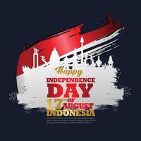 17 de agosto feliz tarjeta de felicitación del día de la independencia de Indonesia. ondeando la bandera de Indonesia aislado sobre un fondo vector