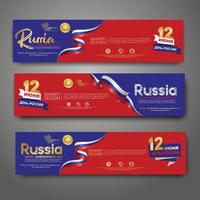 Set horizontal banner design template. Happy Independence Day Russia modern background with ribbon flag, gold award ribbon vector