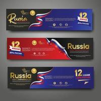 Set horizontal banner design template. Happy Independence Day Russia modern background with ribbon flag, gold award ribbon vector