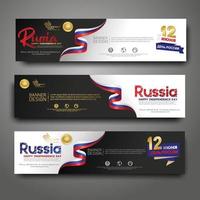 Set horizontal banner design template. Happy Independence Day Russia modern background with ribbon flag, gold award ribbon vector