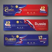 Set horizontal banner design template. Happy Independence Day Russia modern background with ribbon flag, gold award ribbon vector