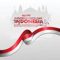 17 de agosto feliz tarjeta de felicitación del día de la independencia de Indonesia. ondeando la bandera de Indonesia aislado sobre un fondo vector