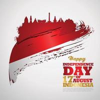 August 17th. Happy Indonesian Independence Day greeting card. Waving Indonesian flag isolated on a background vector