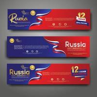 establecer plantilla de diseño de banner horizontal. feliz día de la independencia rusia fondo moderno con bandera de cinta, cinta de premio de oro vector