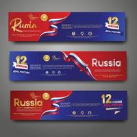 Set horizontal banner design template. Happy Independence Day Russia modern background with ribbon flag, gold award ribbon vector