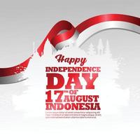 17 de agosto feliz tarjeta de felicitación del día de la independencia de Indonesia. ondeando la bandera de Indonesia aislado sobre un fondo vector