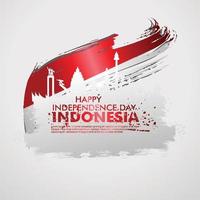 17 de agosto feliz tarjeta de felicitación del día de la independencia de Indonesia. ondeando la bandera de Indonesia aislado sobre un fondo vector