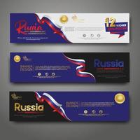 Set horizontal banner design template. Happy Independence Day Russia modern background with ribbon flag, gold award ribbon vector