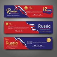 Set horizontal banner design template. Happy Independence Day Russia modern background with ribbon flag, gold award ribbon vector