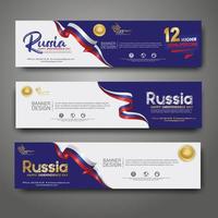 Set horizontal banner design template. Happy Independence Day Russia modern background with ribbon flag, gold award ribbon vector