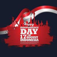 August 17th. Happy Indonesian Independence Day greeting card. Waving Indonesian flag isolated on a background vector