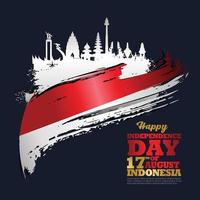 17 de agosto feliz tarjeta de felicitación del día de la independencia de Indonesia. ondeando la bandera de Indonesia aislado sobre un fondo vector