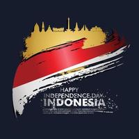 17 de agosto feliz tarjeta de felicitación del día de la independencia de Indonesia. ondeando la bandera de Indonesia aislado sobre un fondo vector