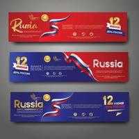 Set horizontal banner design template. Happy Independence Day Russia modern background with ribbon flag, gold award ribbon vector