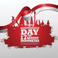 August 17th. Happy Indonesian Independence Day greeting card. Waving Indonesian flag isolated on a background vector