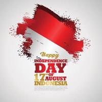 August 17th. Happy Indonesian Independence Day greeting card. Waving Indonesian flag isolated on a background vector