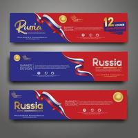 Set horizontal banner design template. Happy Independence Day Russia modern background with ribbon flag, gold award ribbon vector