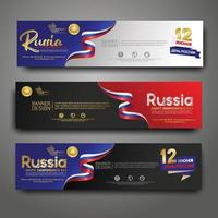 Set horizontal banner design template. Happy Independence Day Russia modern background with ribbon flag, gold award ribbon vector