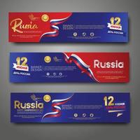 Set horizontal banner design template. Happy Independence Day Russia modern background with ribbon flag, gold award ribbon vector