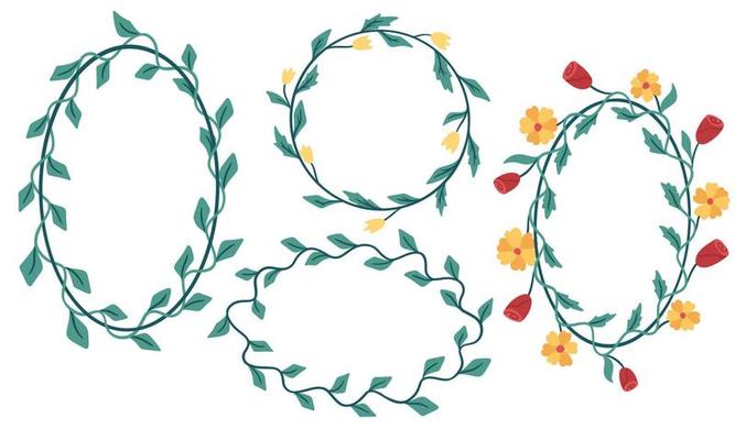 Set of frames from leaves and flowers for text.