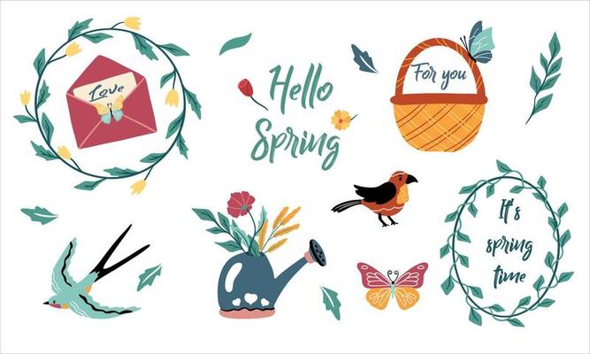 Spring set in soft colors. Elements for design.
