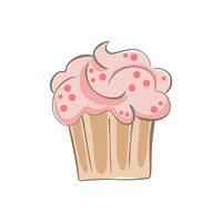hand drawn cupcake with cream and topping. simple cartoon food illustration of cake vector