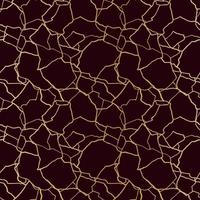 kintsugi art seamless pattern with gold thin lines and abstract shards on dark luxury background vector