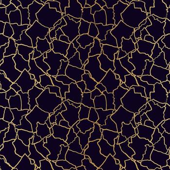kintsugi art seamless pattern with gold thin lines and abstract shards on dark luxury background vector