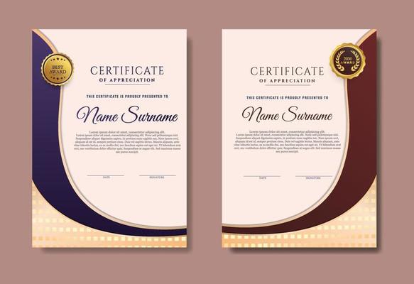 blue and brown gradient certificate template set of 2, simple design diploma or gift certificate