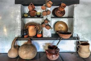 LOS ANGELES, CALIFORNIA, USA, 2011. Reproduction Pots on Display in the Oldest Building in Los Angeles photo