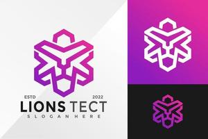 Hexagon Lion Technology Logo Design Vector illustration template