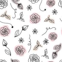 Seamless pattern Rose continuous line  outline sketch style vector abstract art.