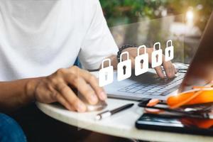 Concept of cyber security, information security and encryption, secure access to user's personal information, secure Internet access, cybersecurity. photo