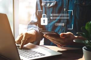 Concept of cyber security, information security and encryption, secure access to user's personal information, secure Internet access, cybersecurity. photo