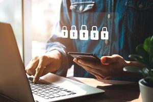 Concept of cyber security, information security and encryption, secure access to user's personal information, secure Internet access, cybersecurity. photo