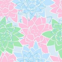 Water lily lotus flower colorful seamless pattern, vector background template, flat outline sketch drawing textile print, floral layout ornament. Botanical bloom natural pastel colour wrapping paper.